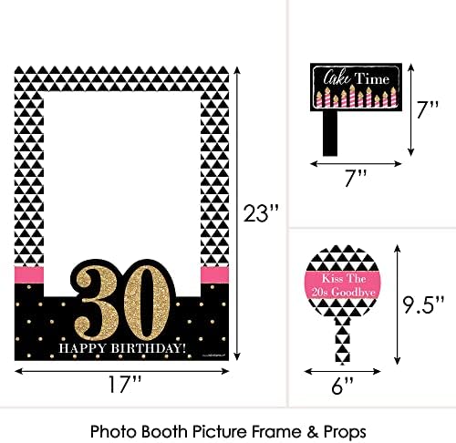 Шик 30 -ти роденден - розова, црна и златна - роденденска забава селфи фото штанд Рамка и реквизити - Печатено на здрав материјал