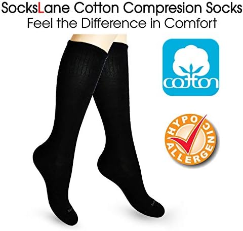 Чорапи за компресија на памук Sockslane за жени и мажи. 15-20 mmhg поддршка на коленото високо