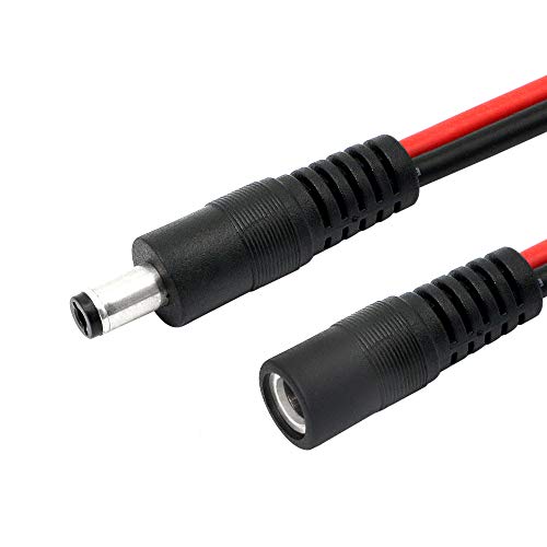 Cerrxian 40cm 14awg DC 5,5 mm x 2,1 mm машки до женски кабел за напојување со 5A осигурувач за LED лента, камера за надзор, безбедносна