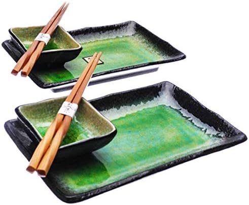 Среќна продажба 6 парчиња јапонски садови за вечера со суши, сино океан