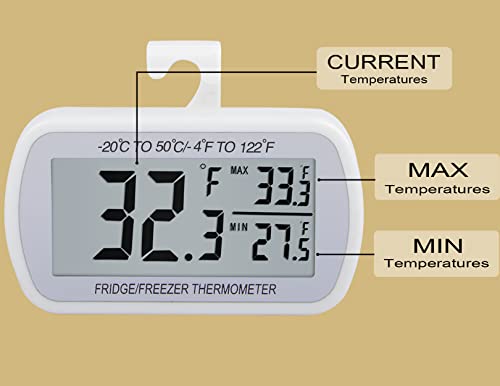 АЕВЕТЕ 2 Пакет Водоотпорен Дигитален Термометар За Фрижидер Голем Лцд, Термометар За Замрзнување Со Магнетски Грб, Без Важничене