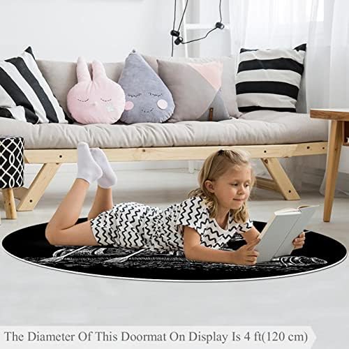 Llnsupply Детска килим 5 ft Големи килими за тркалезно подрачје за девојчиња бебе бебе - уникатен череп црно, домашен декор преклопен