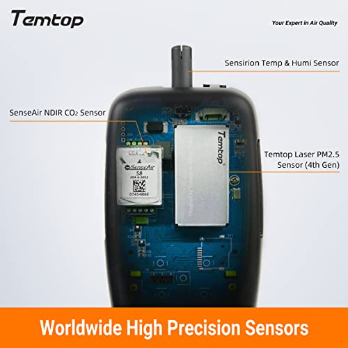 Монитор за квалитет на воздухот Temtop Професионален јаглерод диоксид PM2.5 PM10 Тестер на температура и влажност Тестер за внатрешно место на