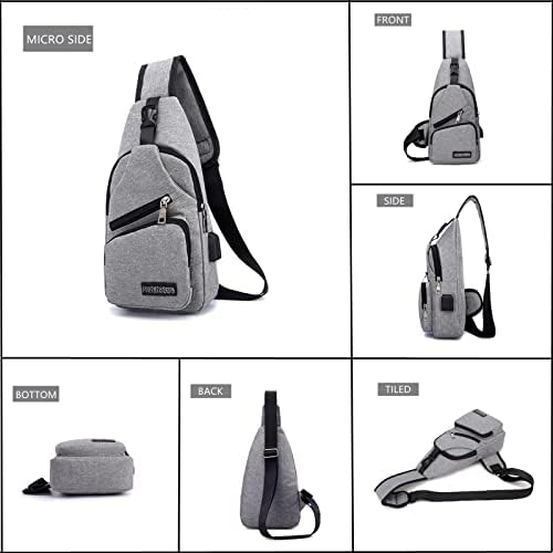 Слишка торба за мажи жени, торби за градите на ранецот на рамото вкрстено пакет со USB порта за полнење и дупка за слушалки