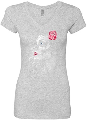 Ден на мртва девојка женска маица со маица череп лице Диа де лос Муертос рози
