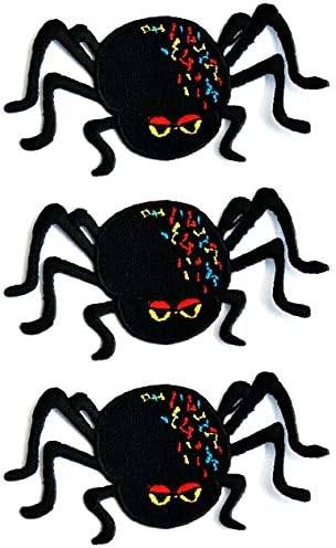 Еднаш x 3 парчиња. Симпатична црна пајак градинарски инсекти закрпи за грешки везени апликации на печ вез шиење за ранци фармерки јакни