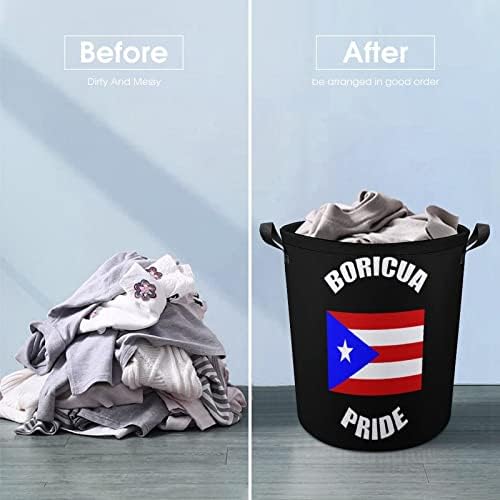 Гроздобер Борикуа Гордост Порторикански ПР Знаме Кошница За Перење Склоплива Висока Облека Попречува Со Рачки Торба За Складирање