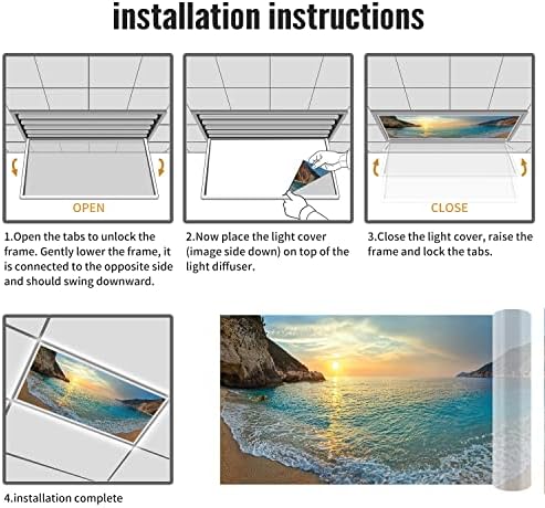 Флуоресцентни светлосни капаци за тавански светло дифузер панели-Sea Sunset Pattern-светлосни филтри за светло на таванот LED тавански