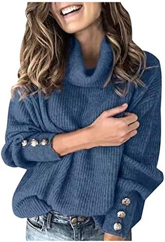 Ymosrh женски лесен тежина копче за џемпери со долг ракав лабав плетен џемпер врвови облечени џемпери зима 2022 година