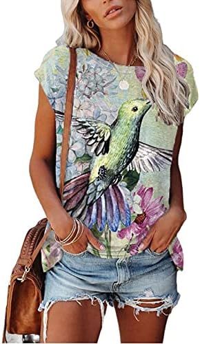 FMCHICO женски обичен летен кошула со кратки ракави со кратки ракави со тркалезна маичка Основна мета Туника Врвот се вклопи лабава