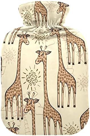 Шишиња со топла вода со покривка од животинска жирафа торба за топла вода за олеснување на болката, жени возрасни, шишиња за греење 2 литар