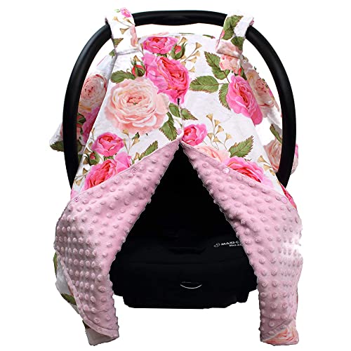 Драг бебешки опрема розови рози пакет: крошна за седишта за бебиња, бебе, и креветче за креветчиња - розови минки точка и дизајн на рози