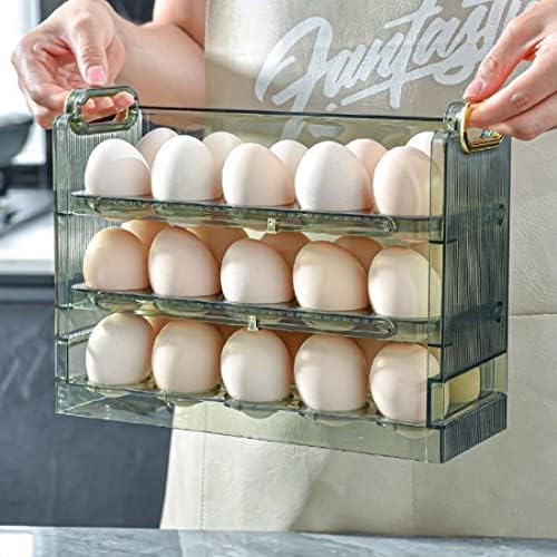 Држач за јајца За фрижидер, 30 Решетки 3-Слој Организатор На Јајца За Превртување, Контејнер За Јајца Со Голем Капацитет За Повеќекратна