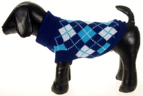 Џемпер со сина карирана, кучиња и мачки класичен кабел џемпер - за најдобриот моден миленик Пал