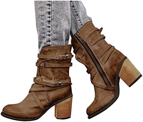 Левос чизми за жени каубојски стил глуждот водоотпорен дождовникот чиста боја основни чизми есен зимски борбен чизми за забава кратки чизми