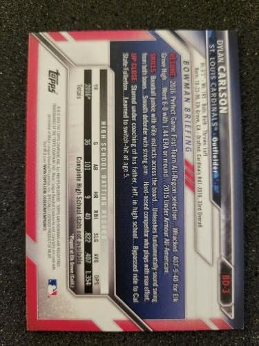 Dylan Carlson 1-ви Bowman Paper Rookie RC BD-3 St Louis Cardinals! - картички за дебитантски плочи од бејзбол