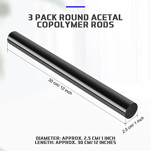 3 пакувања со тркалезни ацетални кополимерни шипки црни непроaирни ацетални залихи цврсти кополимер пластични шипки, дијаметар од 1 инч и должина