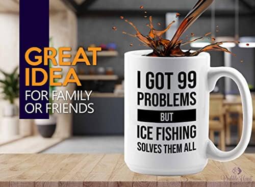 Добив 99 проблеми со кафе кригла 15oz бела - решавање на риболов на мраз - бас риболов spooler loversубители на чамци го привлекуваат