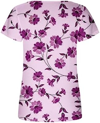 Девојки кошула краток ракав 2023 памук длабок v лажичка вратот цветни графички лабави вклопни салон блуза маица за жени ДД