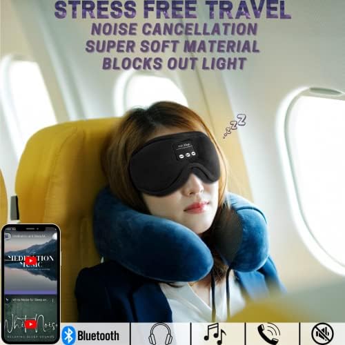 Bluetooth маска за спиење со кафеав бучава и бел шум за спиење, медитација и слушалки за спиење ASMR, маска за очи за спиење, откажување на бучава