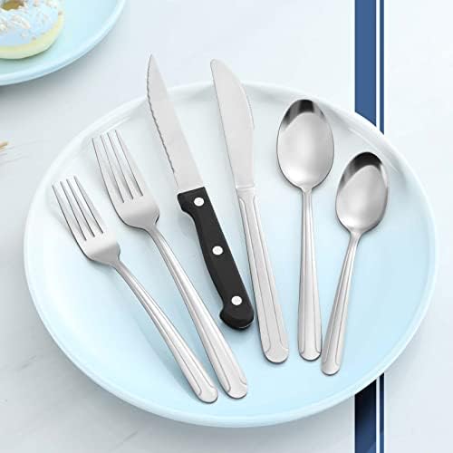 BeWos 72 парчиња сребрени производи поставени за 12, сет за прибор за јадење со стек ножеви, сет за рамни производи од не'рѓосувачки