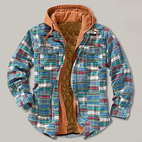 XXBR кошули со аспирани кошули за мажи, зимски карирани памучни памучни топло палто копче патент лабава обична проверка на надворешната облека,