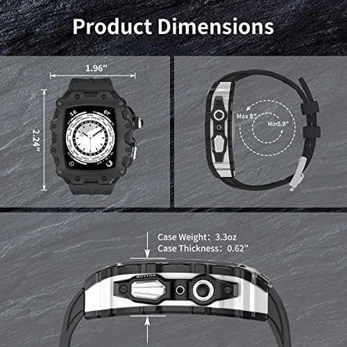 Комплет За Модификација НА КАНУЗ За Серија На Apple Watch 8 Серија 7 45mm Метална Рамка+Гумен Ремен за Iwatch Серија 6 SE 5 4 44mm