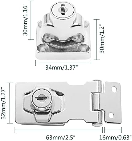 Augiimor 2PCS 2.5 Клуч Брави Hasp, Клуч Подеднакво Пресврт Копче Клуч Заклучување Hasp, Нерѓосувачки Челик Фати Брава Безбедност Заклучување