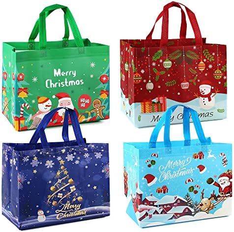 Hying 12pcs Божиќни големи торби за подароци за жени шопинг, снежен човек големи торбички торби што можат да се користат за Божиќни торби за Божиќни материјали за Божиќн