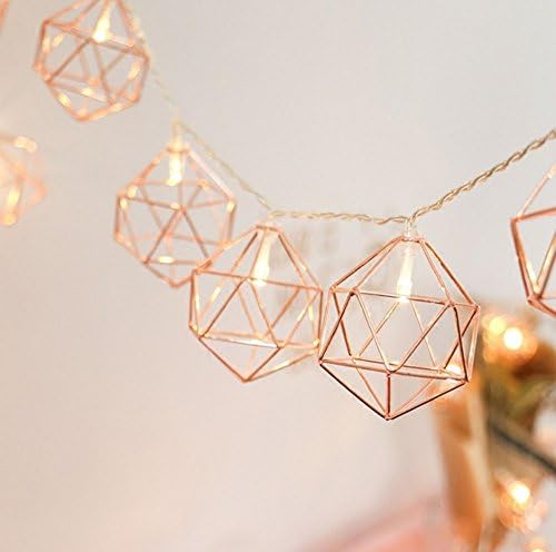Mueque Metal String Lights, 10ft 20 Led Rose Gold Metal Geometric Lights Battery Battery Fairy Libils Внатрешни декоративни светла