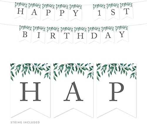 Андаз Прес Природно зеленило зелени лисја роденденски партиски банер украси, среќен 1 роденден, приближно 5-метри, 1-сет, роденденски