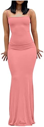 Требин мода женска прашка без ракави секси цврста боја отворена назад тенок фит долг фустан