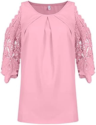 Зефотим Елегантни блузи за жени, модна цврста боја на врвови за стопирање на туники за стопирање стилски чипка шуплива ракав сад стилски кошули