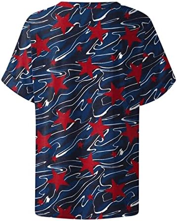 Врво на кратки ракави за жени памук 4-ти јули патриотски печатен врвен врвен врат за удобност трендовски блузи кошули обична маица
