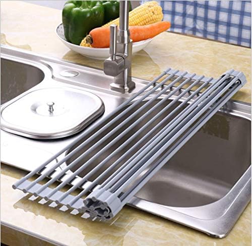 Ts tanshuokj се тркалаат решетката за сушење на садот над мијалник, преклопена кујна, целосно силиконски капак од не'рѓосувачки челик.