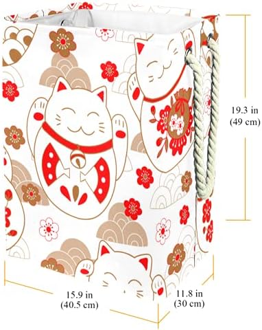 ДЕЈА Водоотпорни Корпи За Перење Високи Цврсти Преклопливи Слатки Јапонски Цртан Филм Среќна Мачка Розови Цвеќиња Печатење Попречуваат За