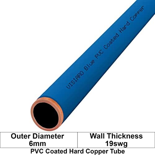 Visiaro Blue PVC обложена тврда бакарна цевка, 1mtr, надворешна DIA 6 mm, дебелина на wallидот 19 SWG, 1,5 mm PVC облога, пакет од 2