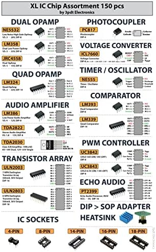 XL IC чип Асортиман 150 парчиња, Opamp, Oscillator, PWM, PC817, NE555, LM358, LM324, JRC4558, LM393, LM339, NE5532, LM386, TDA2030, TDA2822, PT2399,