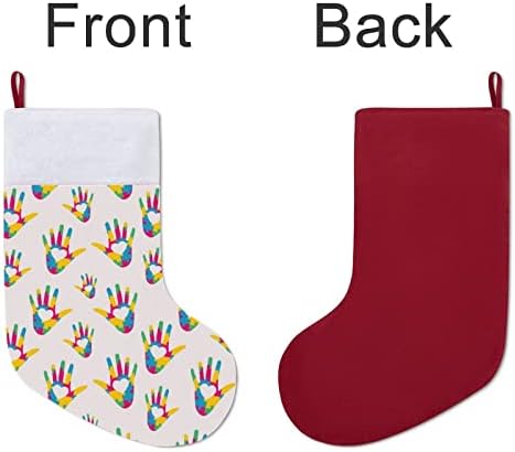 Загатка во форма на рачно за ден на аутизам, Божиќни порибни чорапи со кадифен камин што виси за декор за домашно дрво