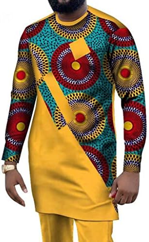 Африканска облека за африкански мажички облека Дашики облека Традиционална луксузна печатена костумска блуза Топ Панс -тренер