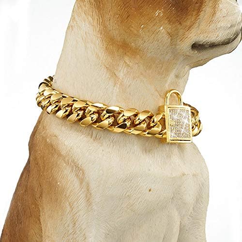 Tobetrendy кубански линк кучиња дизајнер на јака од златен ланец со цирконија заклучување на 14мм метална кутре јака луксузно кучиња