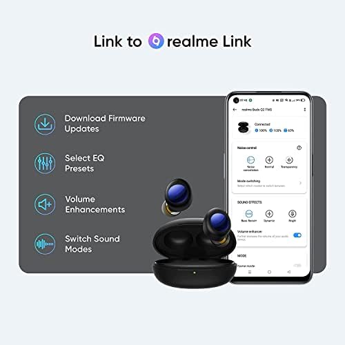 Realme пупки AIR 2 NEO Active Neo Active Noise Откажување безжични ушни уши, игри за игри Bluetooth 5.2 со микрофон, водоотпорни слушалки, контрола