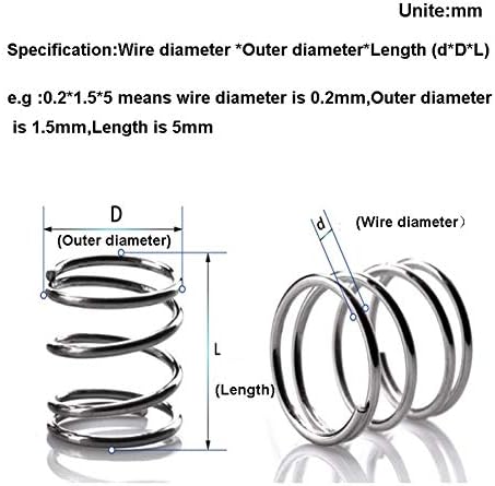 Заменете ја резервната пролет 304 притисок од не'рѓосувачки челик пролетна жица Дија 0,5мм Надворешна диа 5мм должина 60-305мм y тип пролет)