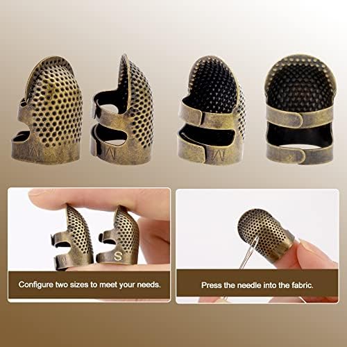 6 парчиња шиење на прсти вклучуваат 2 метални бакарни шиење на прсти за заштита на прсти, 4 парчиња кожни монети на трки за рачно