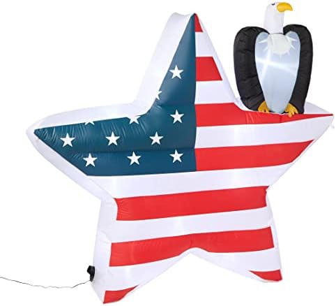 Lights4Fun, Inc. 6,5ft надувување црвена, бела и сина starвезда Американско знаме и орел затворен и отворен декорација на 4
