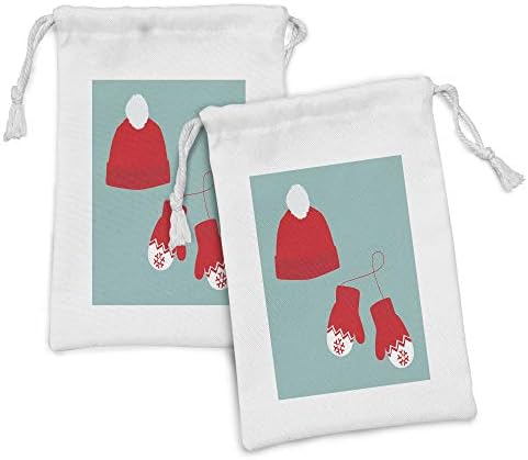 Амбесон Божиќна ткаенина торбичка од 2, пар на Божиќни белезници Зимска капа со додатоци за одмор на помпом, мала торба за влечење