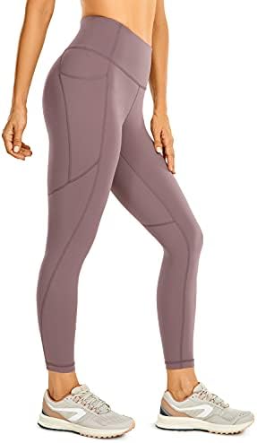 CRZ јога женски голи чувство за тренингот Каприс хеланки 23 '' - Контрола на јога панталони со високи половини за теретани со џебови
