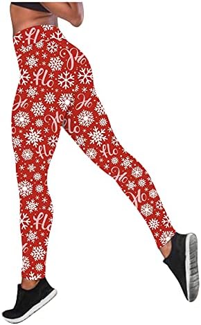 XXBR Божиќни јога панталони за жени, Божиќна снегулка за печатење на задник за кревање на задниот дел од половината за контрола