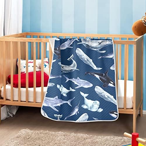 Темно сино морско унисекс меки бебе ќебе за креветчето за креветчето за дневно згрижување со густ и мек материјал нејасно ќебе за патнички