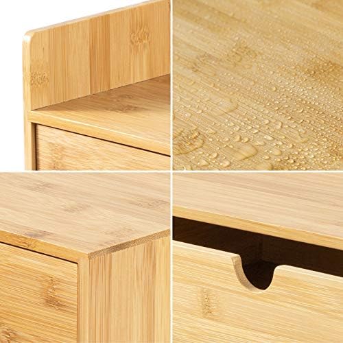 Вискус Организатор на биро за бамбус, Mini Bamboo Desk Desk Tablep Tabletop Storage Togration Box For Office Home Toutlerries Supplies Vanity, No Notionbution Need
